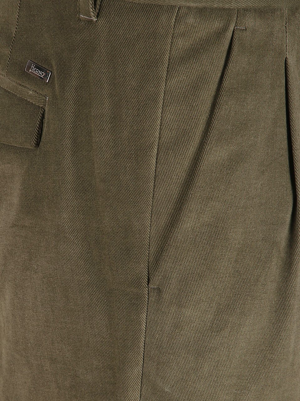Herno Piece-Dyed Velvety Green Trousers With Tailored Fit Grijs
