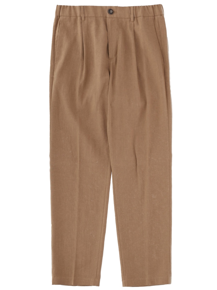 Herno Tailored Pleated Linen-Blend Formal Pants Bruin