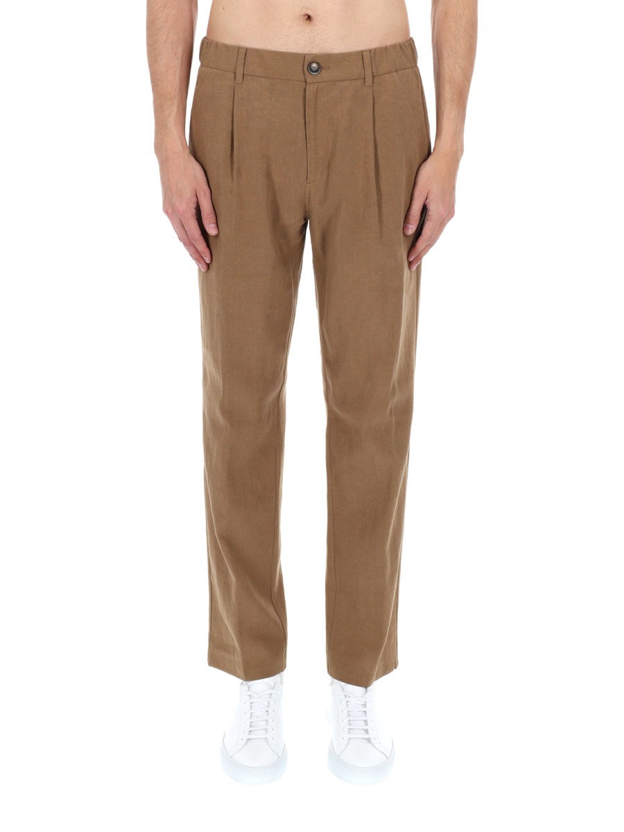 Herno Tailored Pleated Linen-Blend Formal Pants Bruin