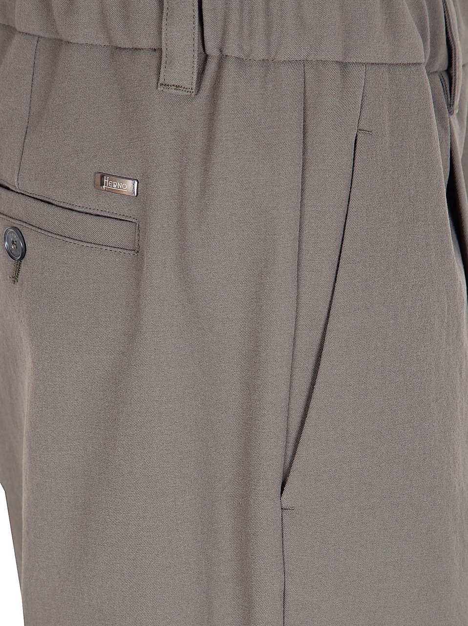 Herno Tailored Green Trousers with Pleated Front and Subtle Sheen Grijs