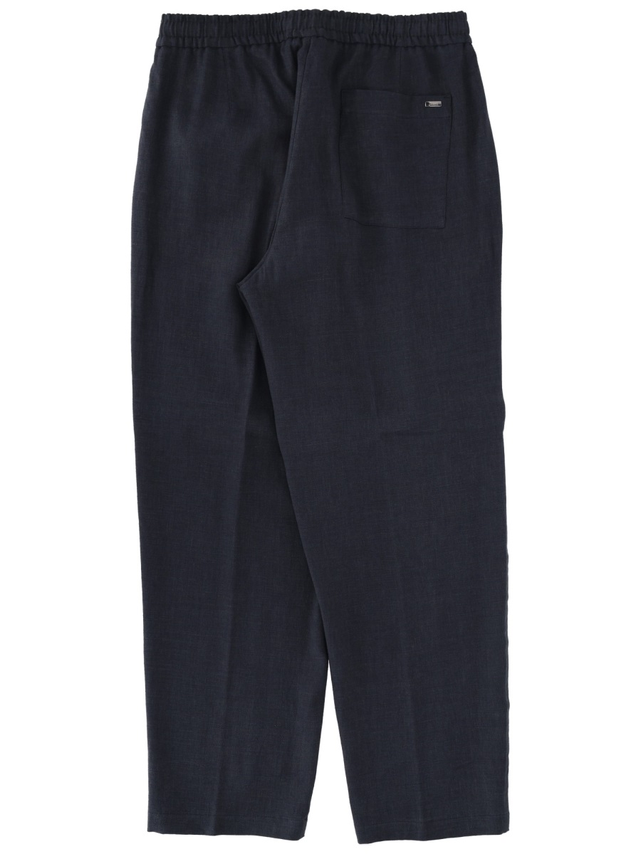 Herno Black Tapered Front Pleats Linen-Blend Formal Pants Zwart