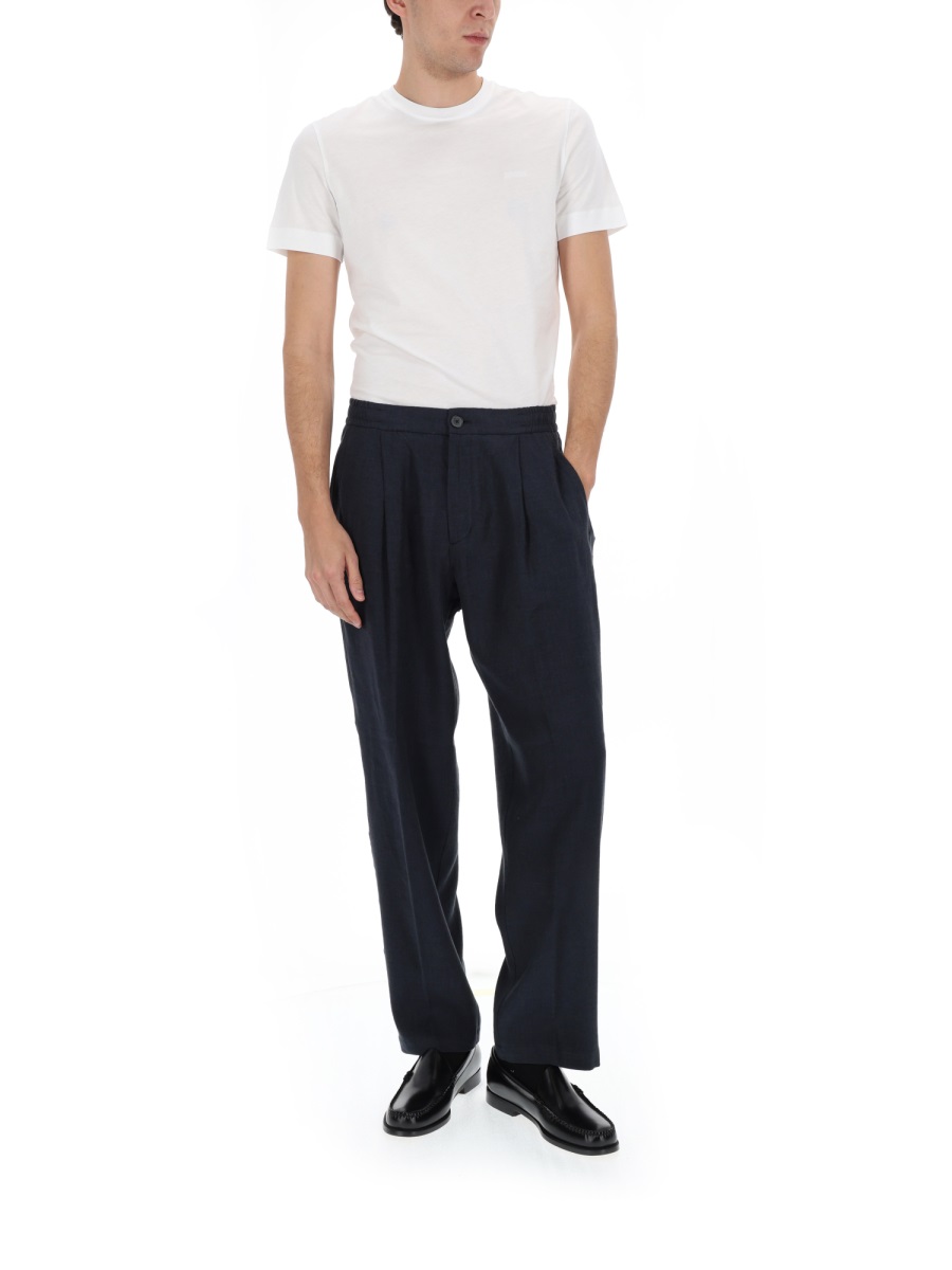 Herno Black Tapered Front Pleats Linen-Blend Formal Pants Zwart