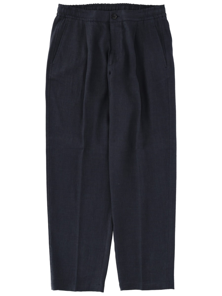 Herno Black Tapered Front Pleats Linen-Blend Formal Pants Zwart