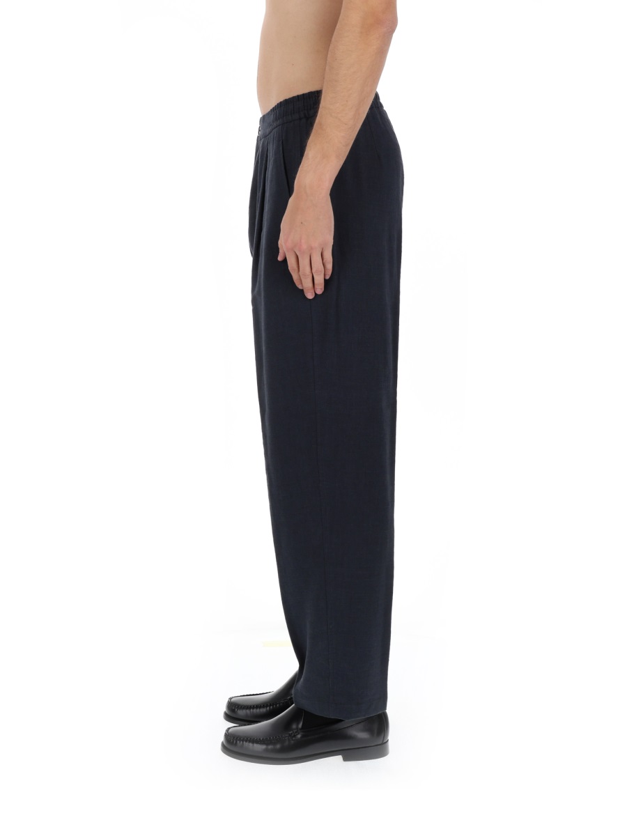 Herno Black Tapered Front Pleats Linen-Blend Formal Pants Zwart
