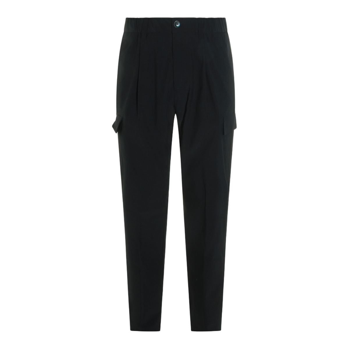 Herno Tapered Black Trousers With Elastic Waistband And Flap Pockets Zwart