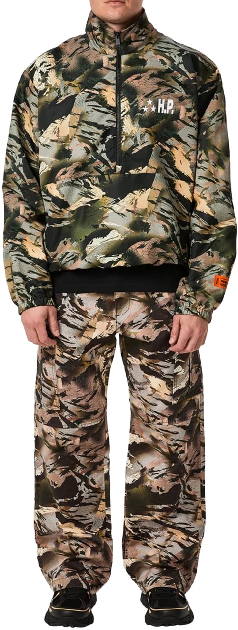 Heron Preston Nylon Camo Logo Tape Windbreaker Jacket Groen