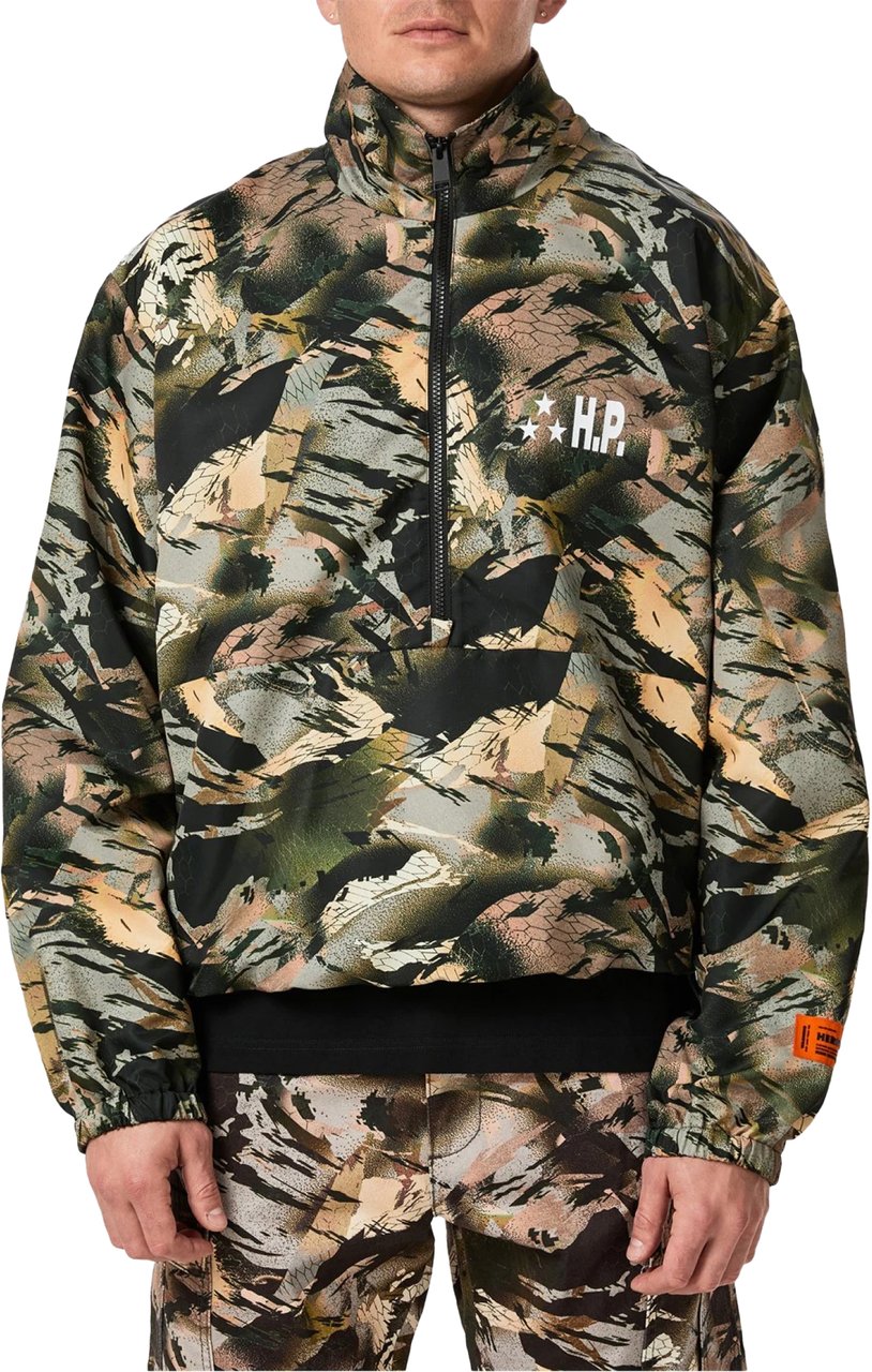 Heron Preston Nylon Camo Logo Tape Windbreaker Jacket Groen