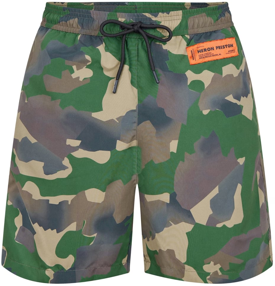 Heron Preston Camouflage Logo Patch Swim Shorts Groen