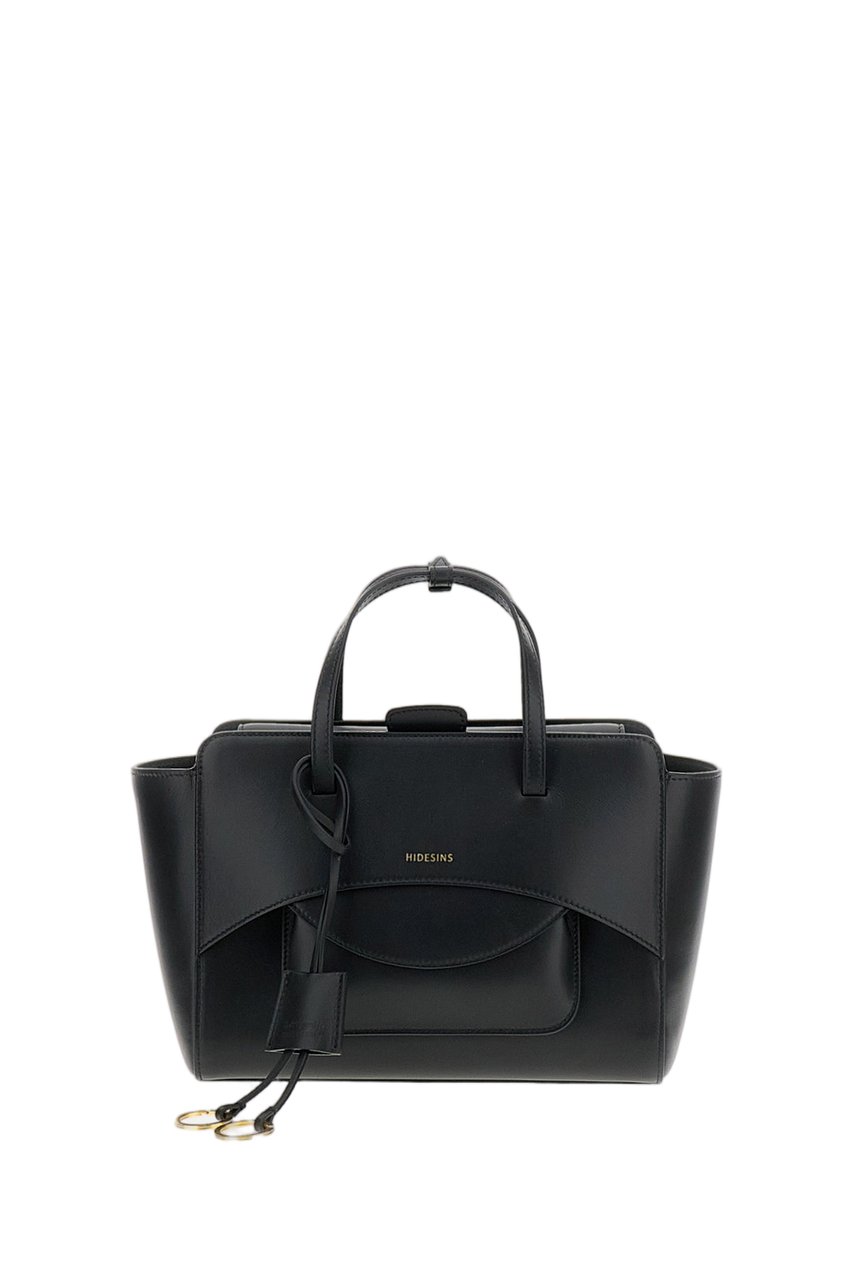 Hidesins Black Leather Flap M Crossbody Bag Zwart