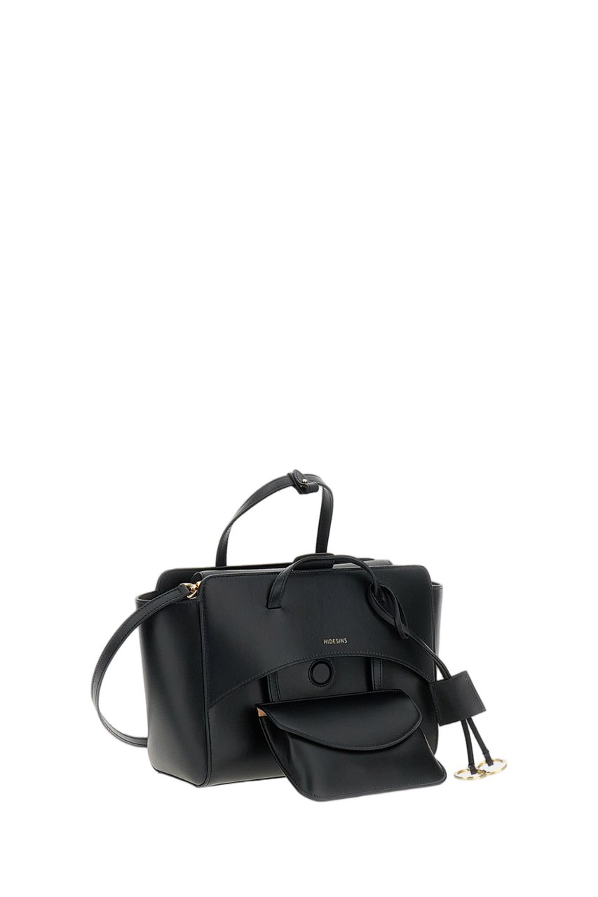 Hidesins Black Leather Flap M Crossbody Bag Zwart