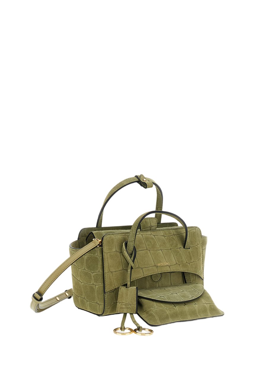 Hidesins Green Flap S Croc-Effect Leather Shoulder Bag Groen
