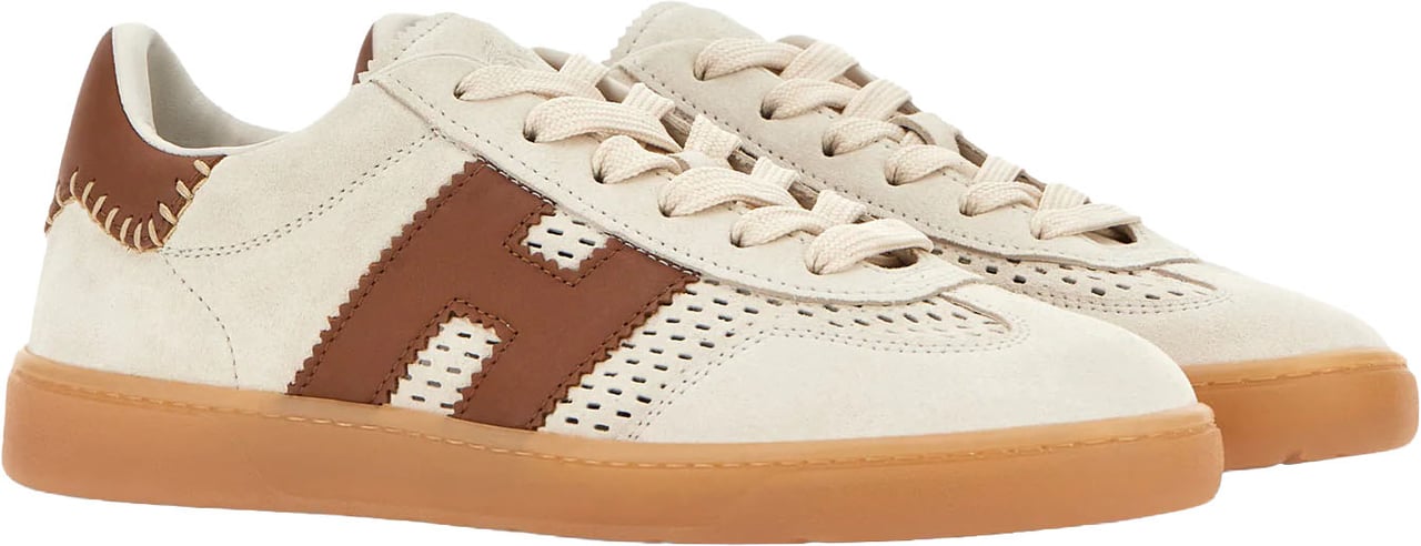HOGAN Beige Brown Cool Allacciato Forature Sneakers Bruin