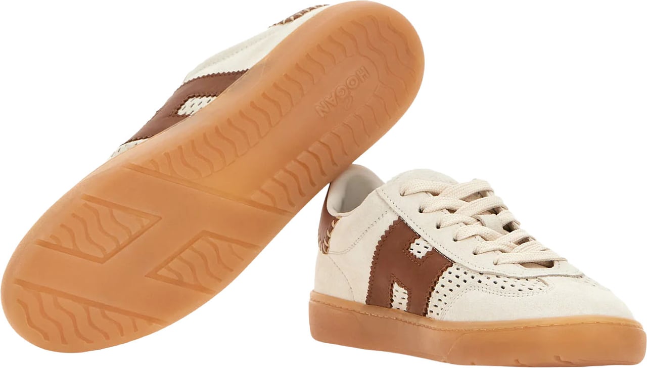 HOGAN Beige Brown Cool Allacciato Forature Sneakers Bruin