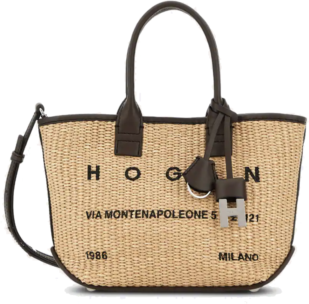 HOGAN Address Shopping Bag Medium Raffia Beige