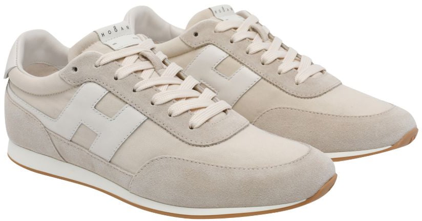 HOGAN Beige Silk And Nylon Sneakers Neutraal