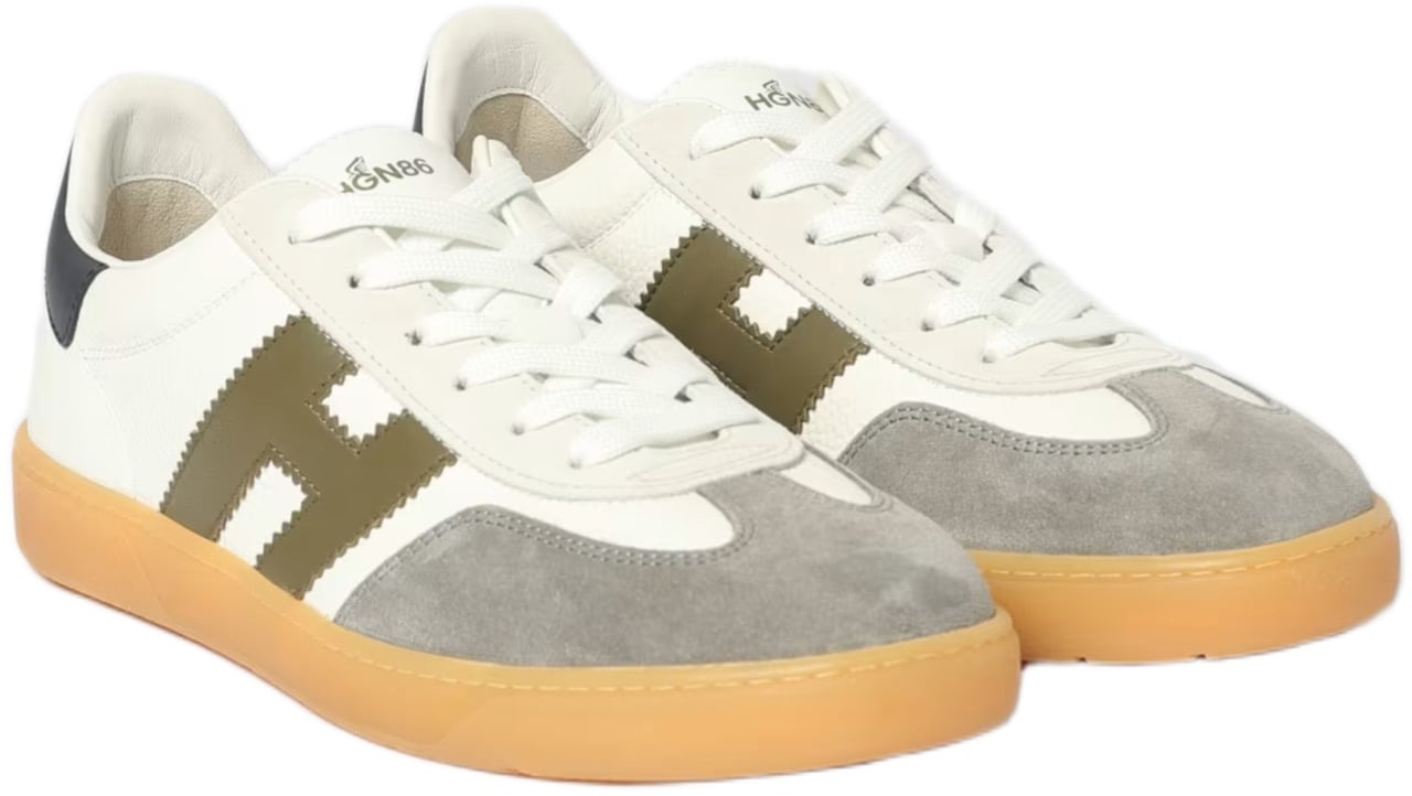 HOGAN Low-Top White Leather Sneakers With Suede Overlays Neutraal
