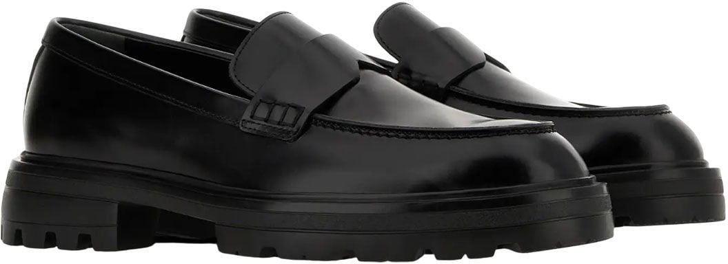 HOGAN Sophisticated Penny Loafers In Leather Zwart