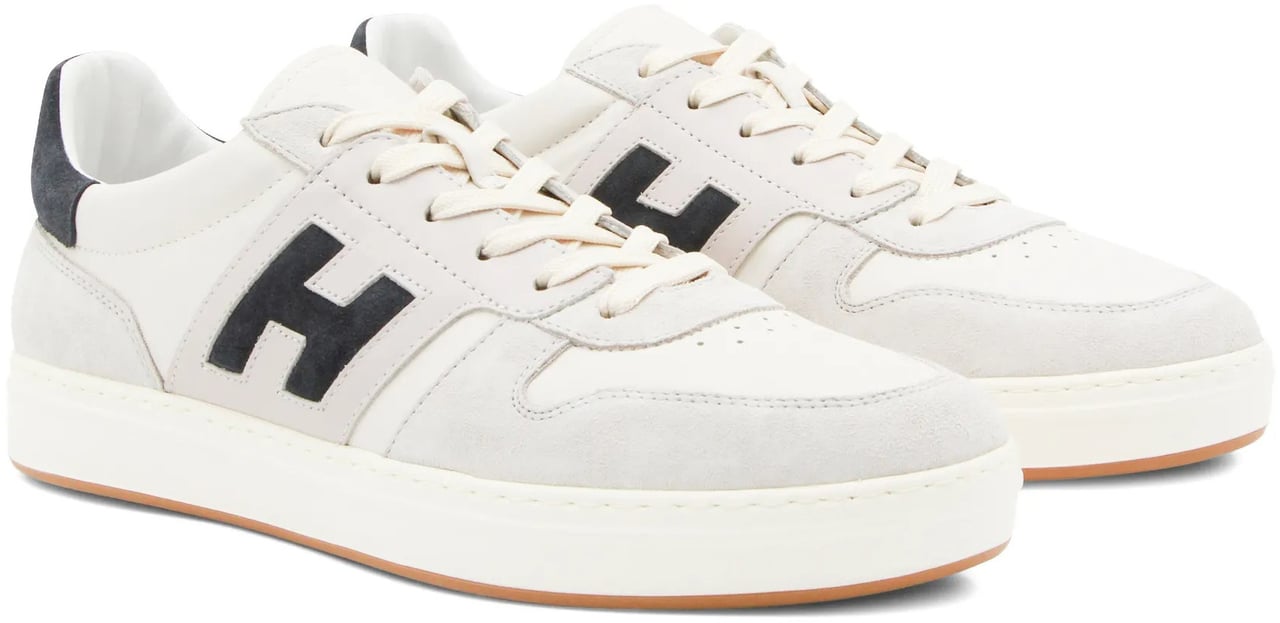 HOGAN Off-White Low-Top Suede Accent Sneakers Wit