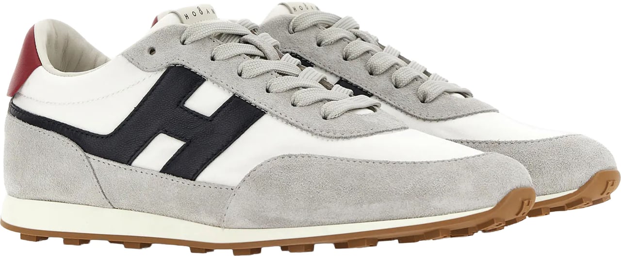 HOGAN Grey Low-Top Suede White Panel Sneakers Wit