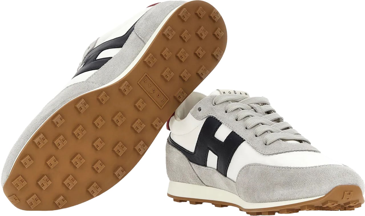HOGAN Grey Low-Top Suede White Panel Sneakers Wit