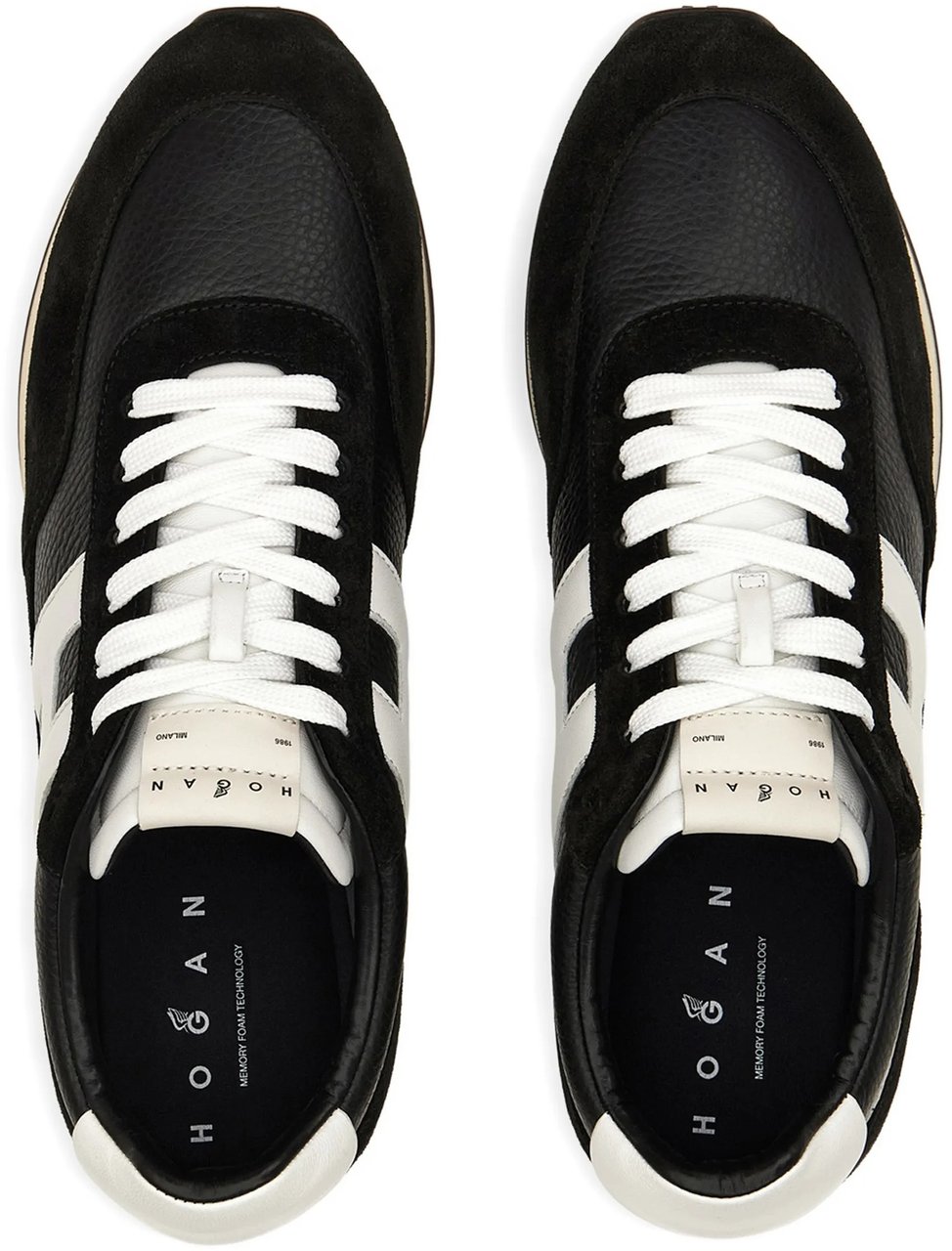 HOGAN Black Low-Top White Accent Logo Sneakers Zwart