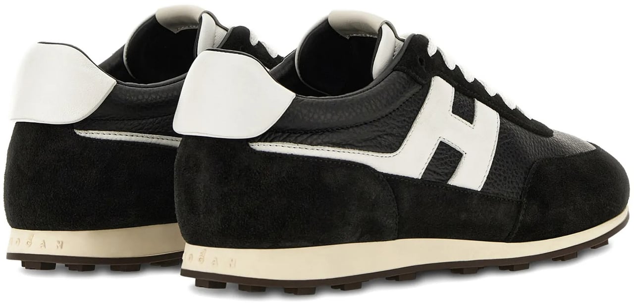 HOGAN Black Low-Top White Accent Logo Sneakers Zwart
