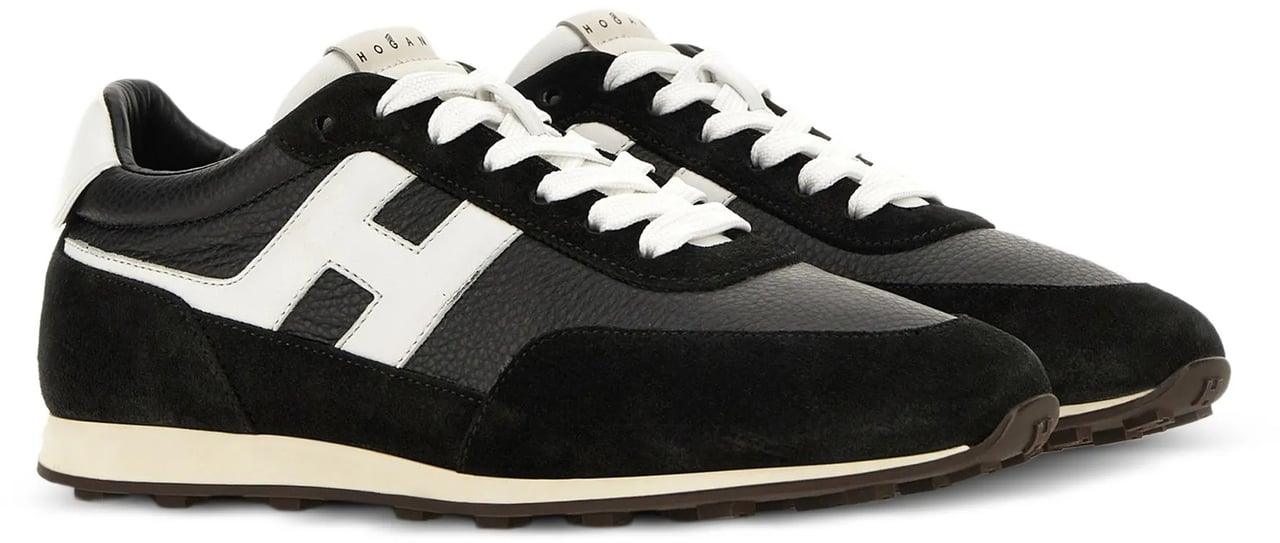 HOGAN Black Low-Top White Accent Logo Sneakers Zwart