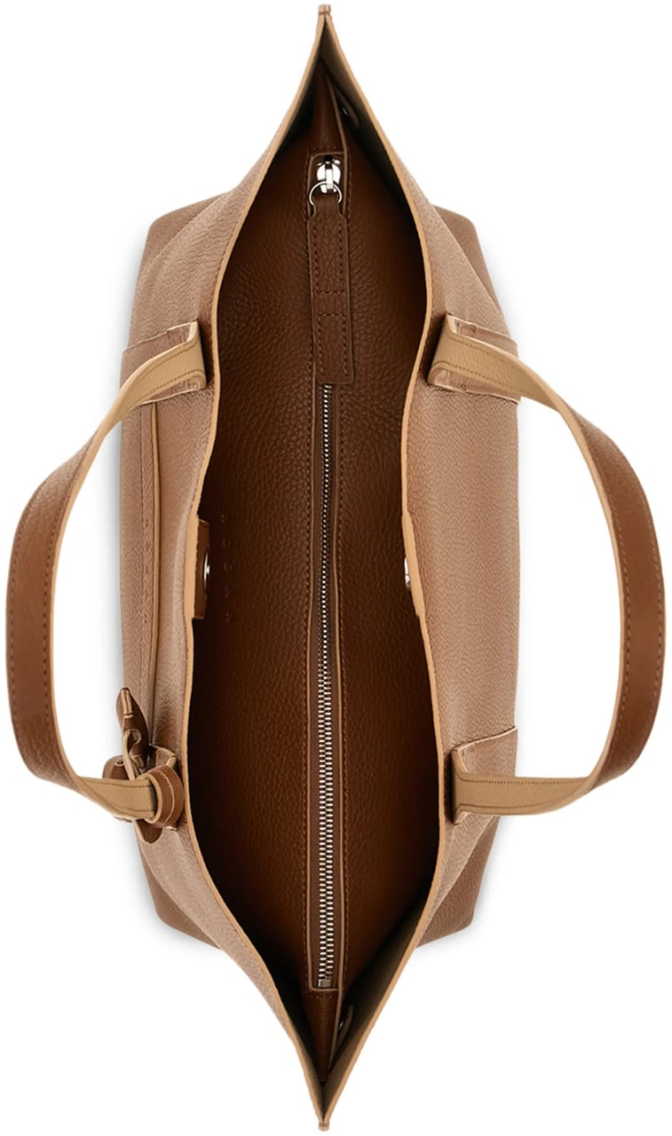 HOGAN White Spacious Textured Leather Charm Tote Bruin