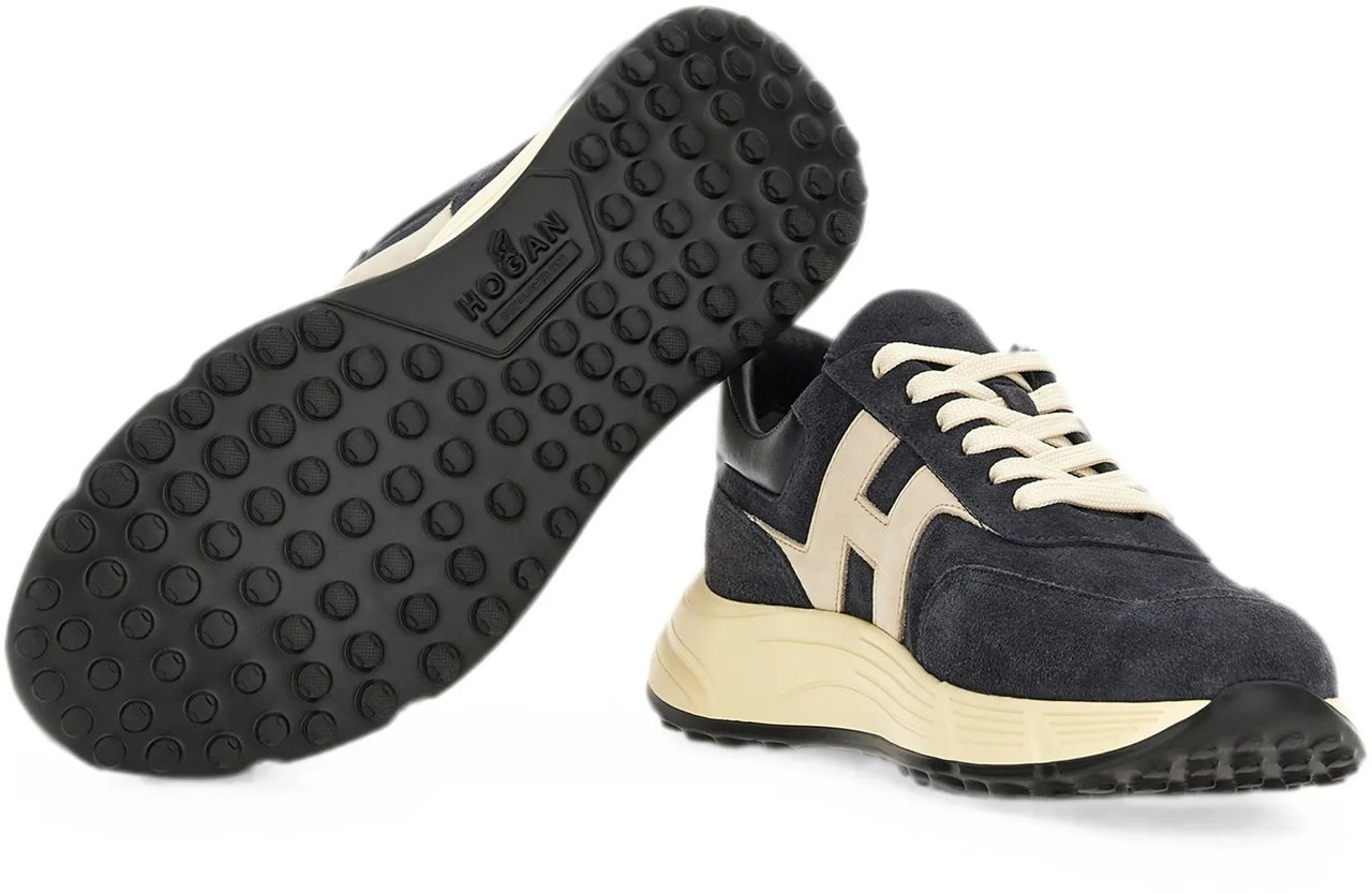 HOGAN Dark Suede Sneakers with Contrasting Logo Grijs