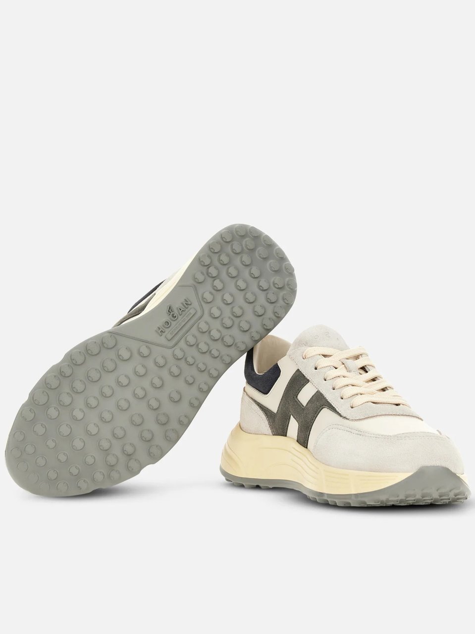 HOGAN Suede and Smooth Material Sneakers with Chunky Sole Wit