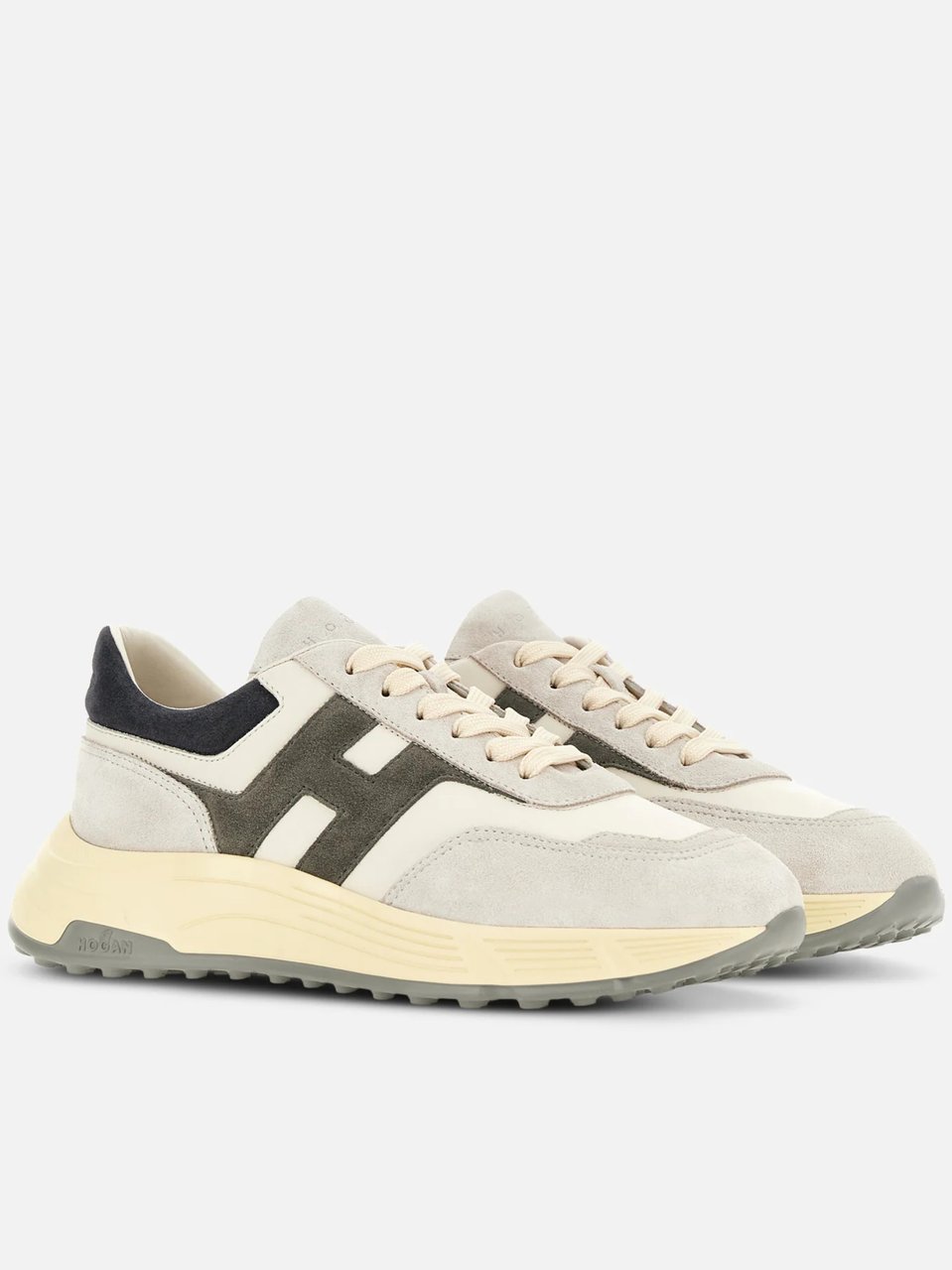 HOGAN Suede and Smooth Material Sneakers with Chunky Sole Wit