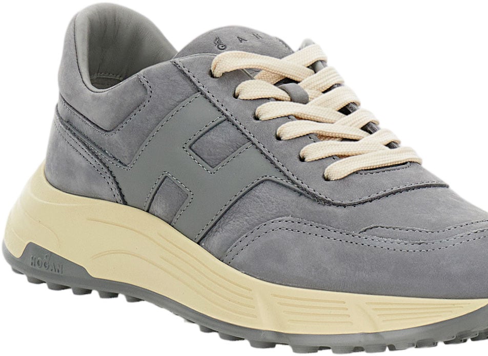 HOGAN Suede Sneakers with Nappa Leather Inserts and Nubuck H Logo Grijs