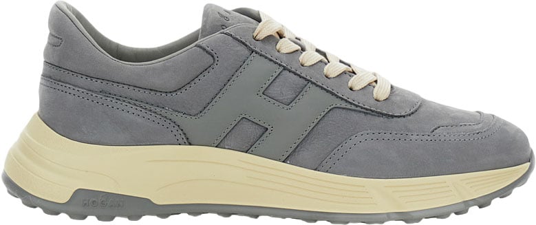 HOGAN Suede Sneakers with Nappa Leather Inserts and Nubuck H Logo Grijs
