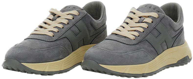HOGAN Suede Sneakers with Nappa Leather Inserts and Nubuck H Logo Grijs
