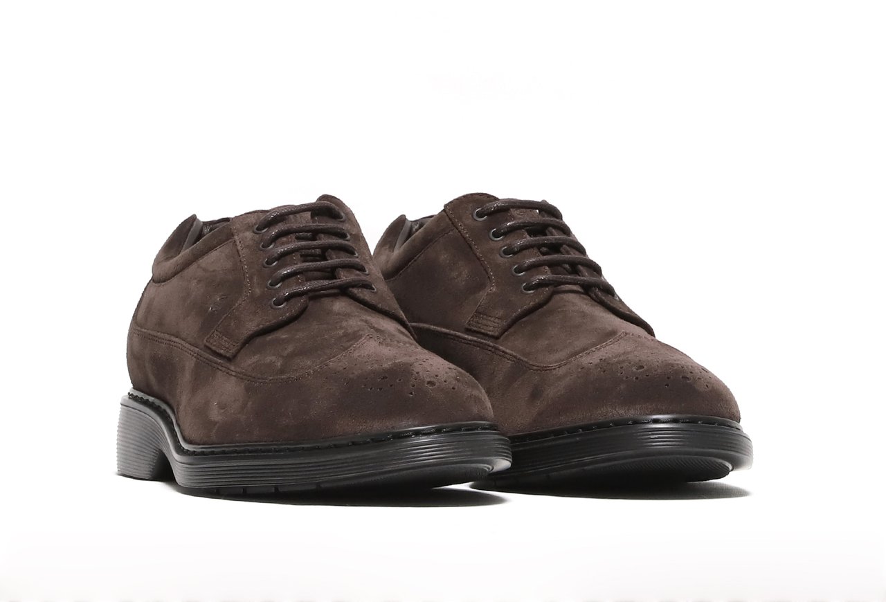 HOGAN Scarpa allacciata derby in suede ebano Bruin