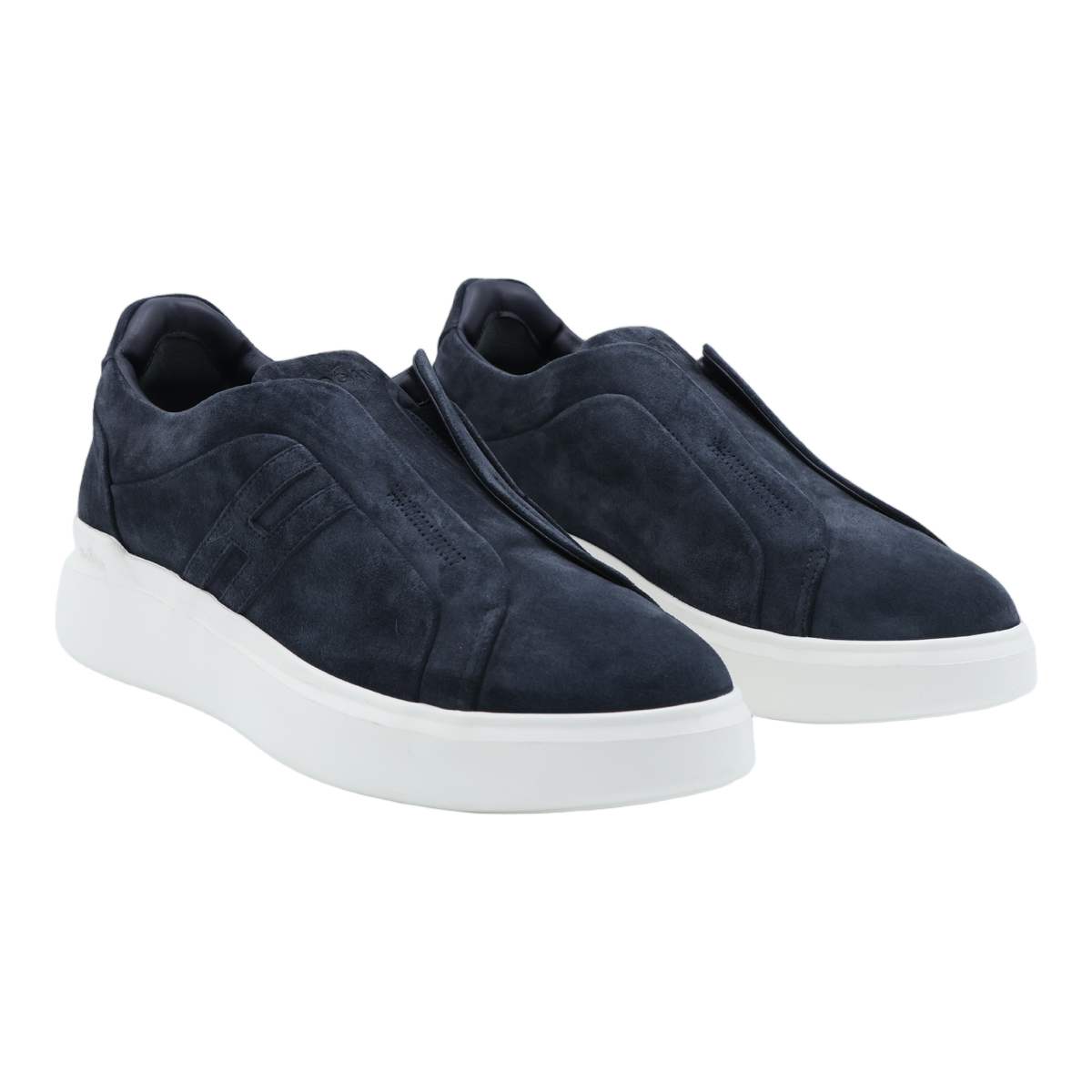 HOGAN Dark Navy Suede Slip-On Sneakers with Embossed Detailing Blauw