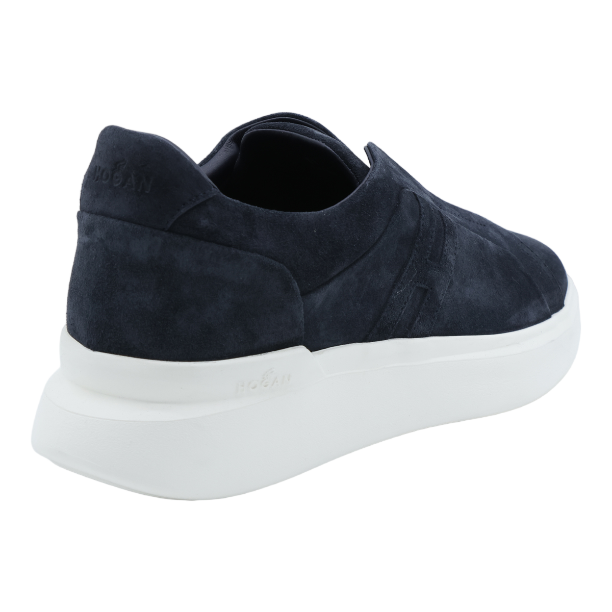 HOGAN Dark Navy Suede Slip-On Sneakers with Embossed Detailing Blauw