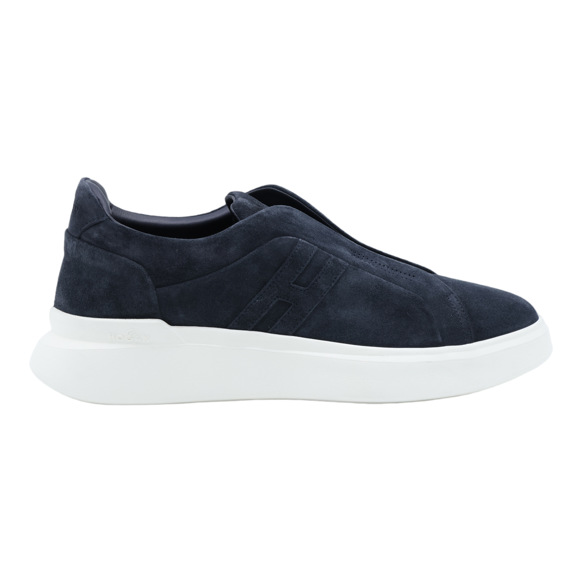 HOGAN Dark Navy Suede Slip-On Sneakers with Embossed Detailing Blauw