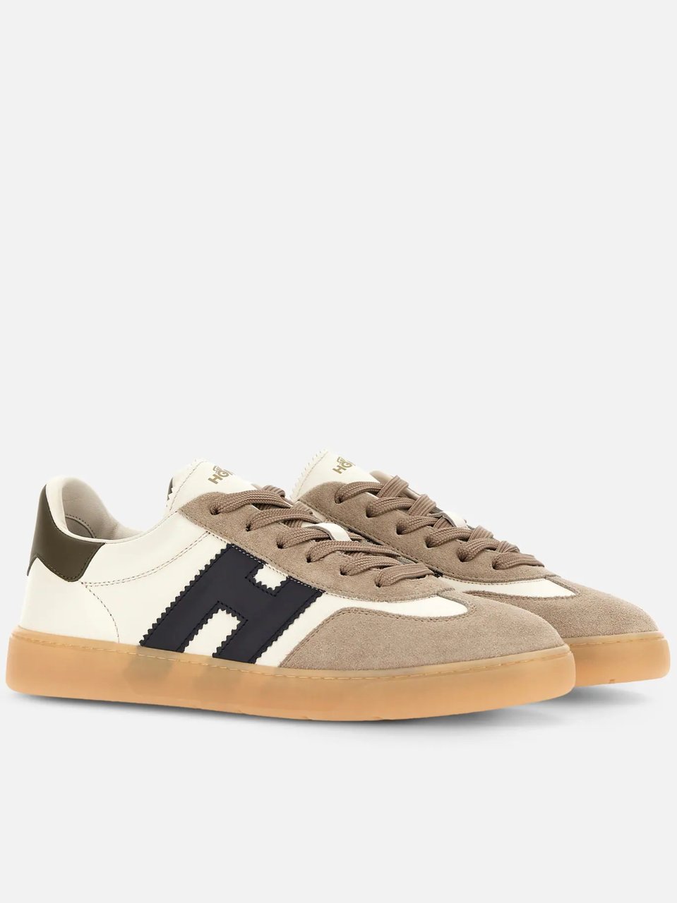 HOGAN Low-Top Sneakers with Suede and Smooth Texture Neutraal