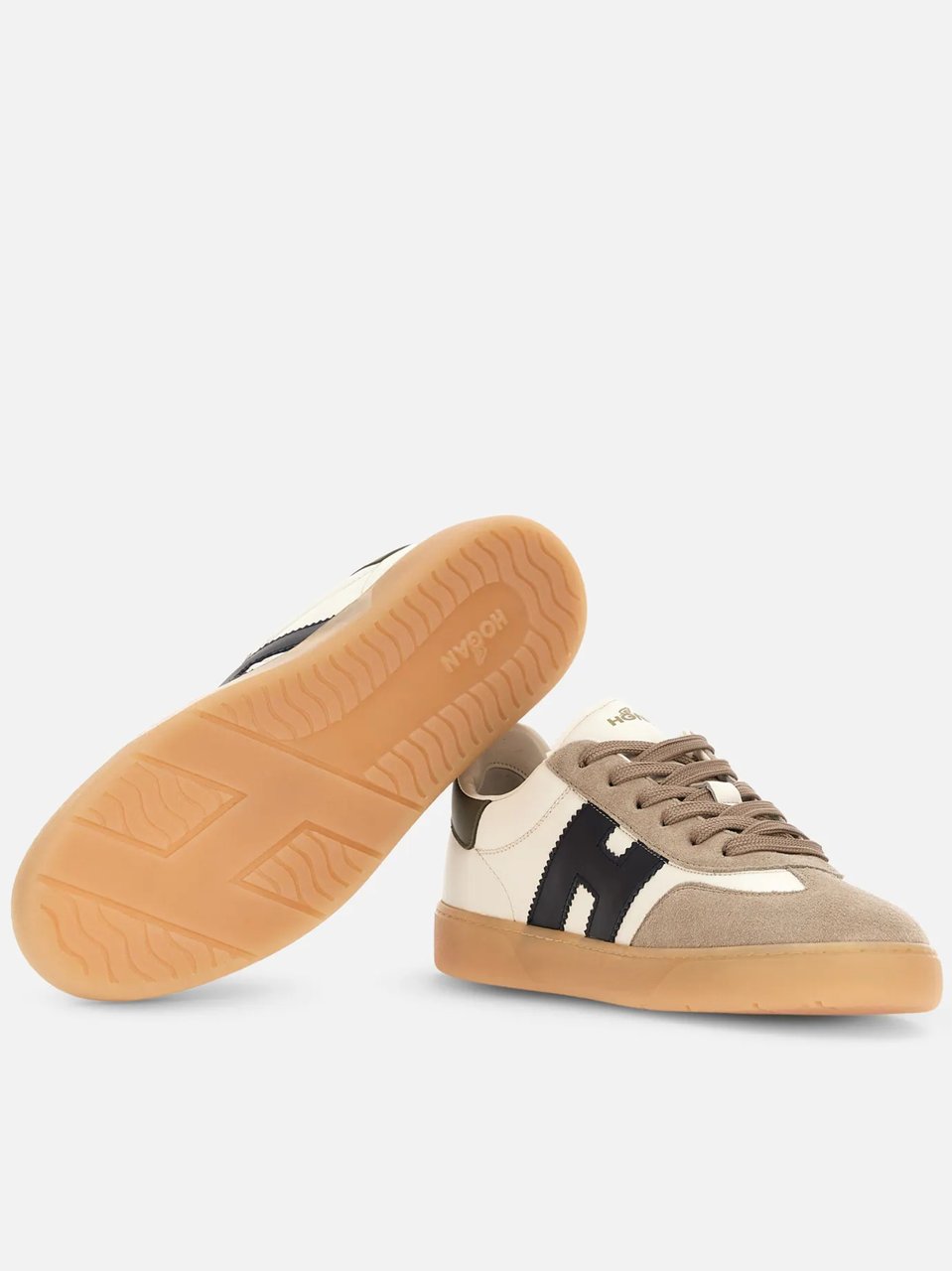 HOGAN Low-Top Sneakers with Suede and Smooth Texture Neutraal
