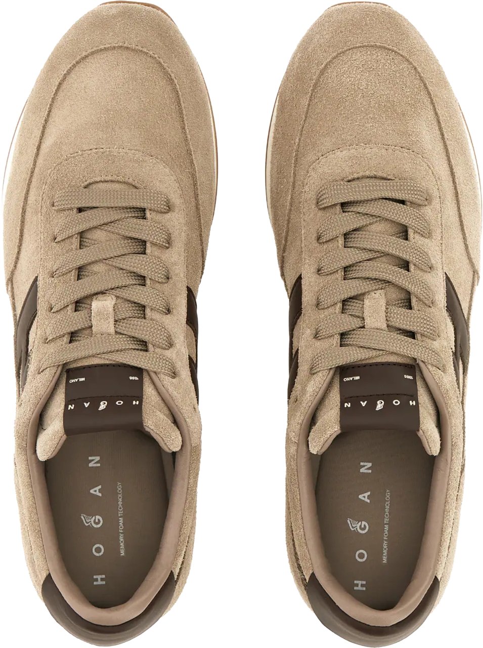 HOGAN Beige Suede Low-Top Sneakers with Contrasting Dark Brown Logo Bruin