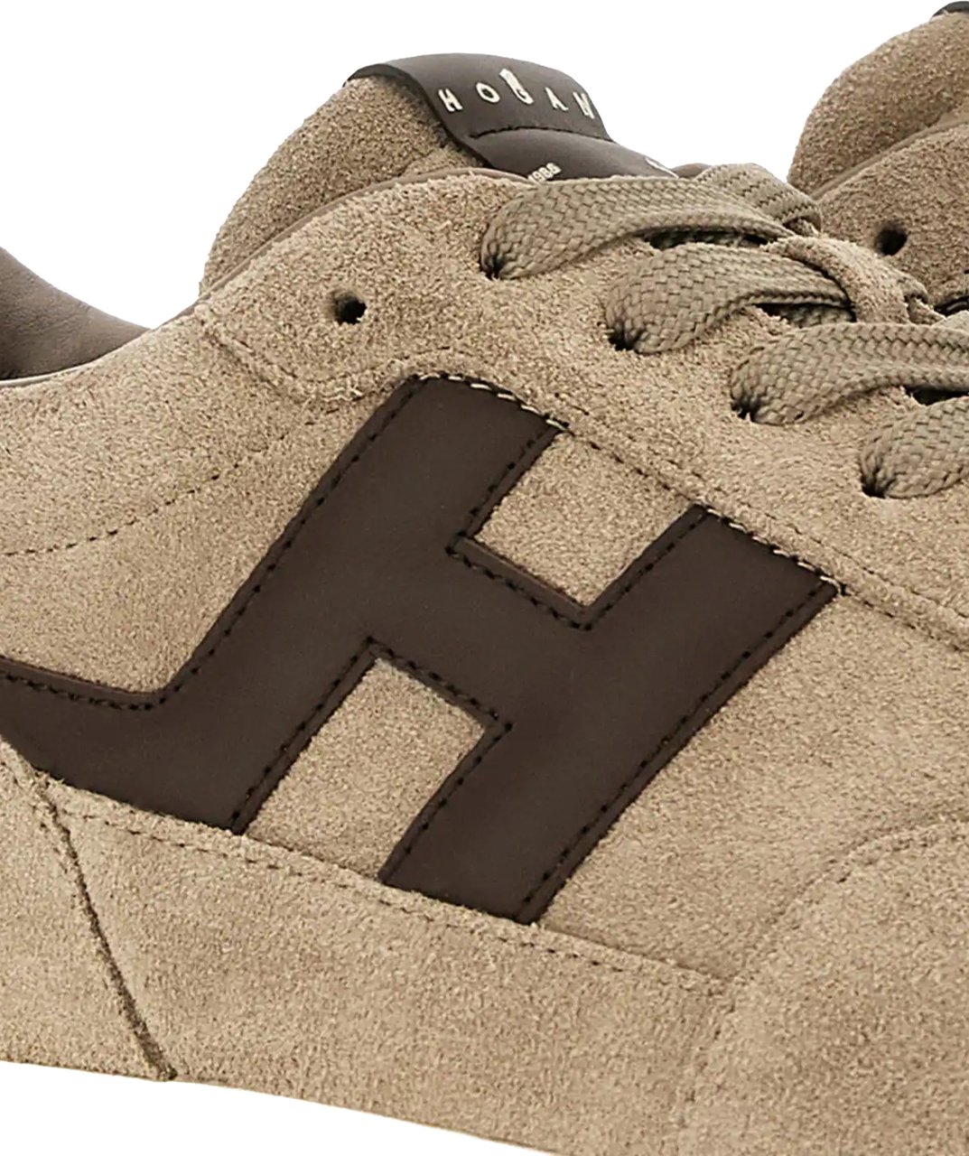 HOGAN Beige Suede Low-Top Sneakers with Contrasting Dark Brown Logo Bruin