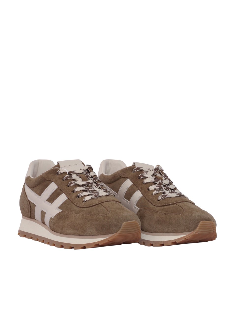 HOGAN H701 Calfskin Suede Contrasting Sneakers Grijs