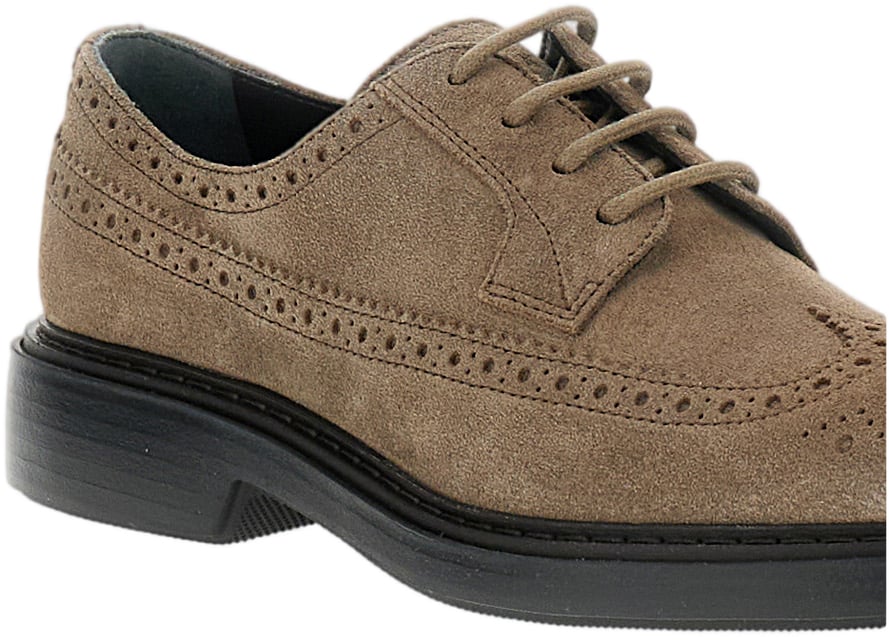 HOGAN Derby Lace-Up Shoes with Broguing and Wingtip Detailing Bruin