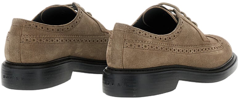 HOGAN Derby Lace-Up Shoes with Broguing and Wingtip Detailing Bruin