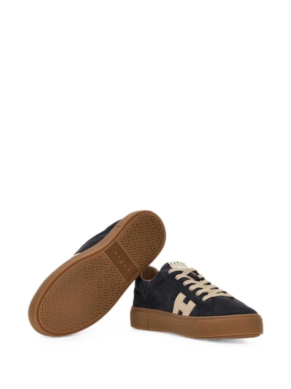 HOGAN Low-Top Navy Suede Sneakers With Beige Accents And Textured Sole Bruin