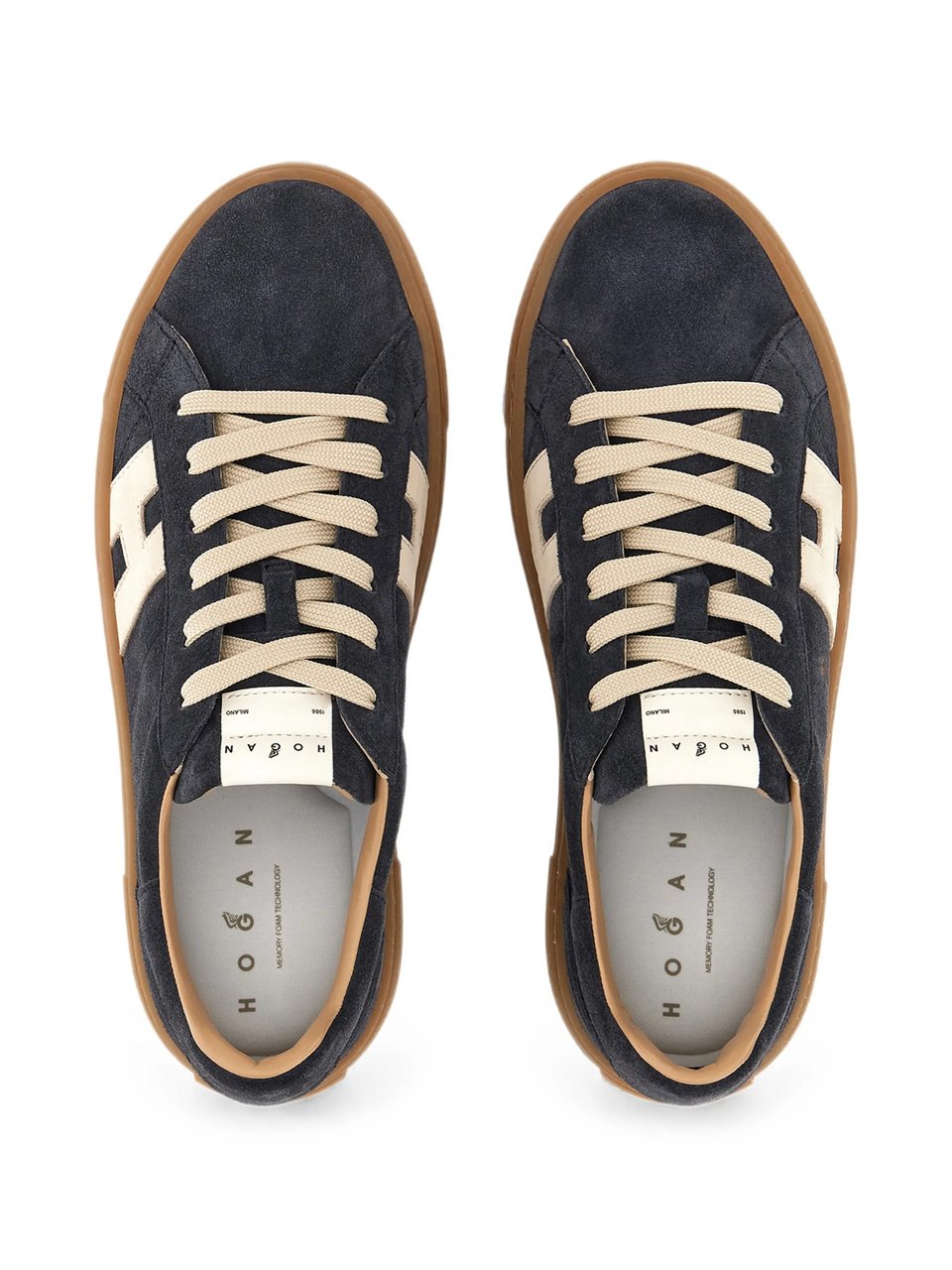 HOGAN Low-Top Navy Suede Sneakers With Beige Accents And Textured Sole Bruin