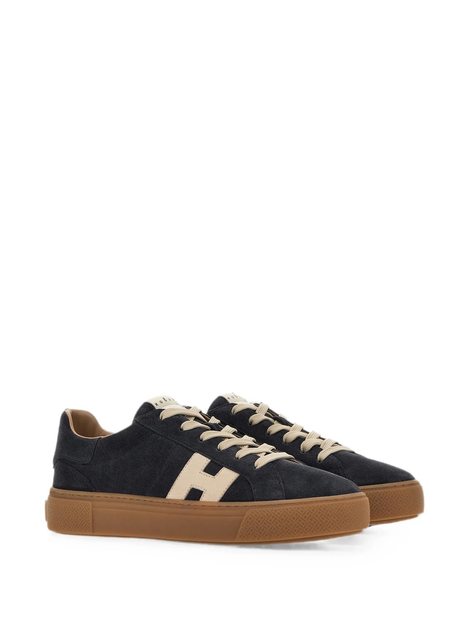 HOGAN Low-Top Navy Suede Sneakers With Beige Accents And Textured Sole Bruin