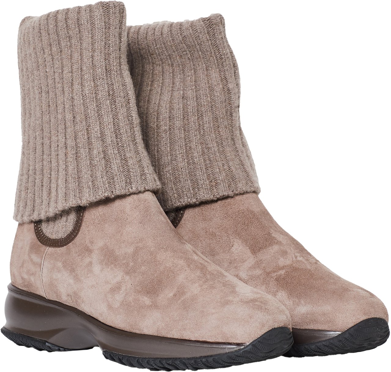 HOGAN Stivaletto in suede con gamba in maglia elastica Beige