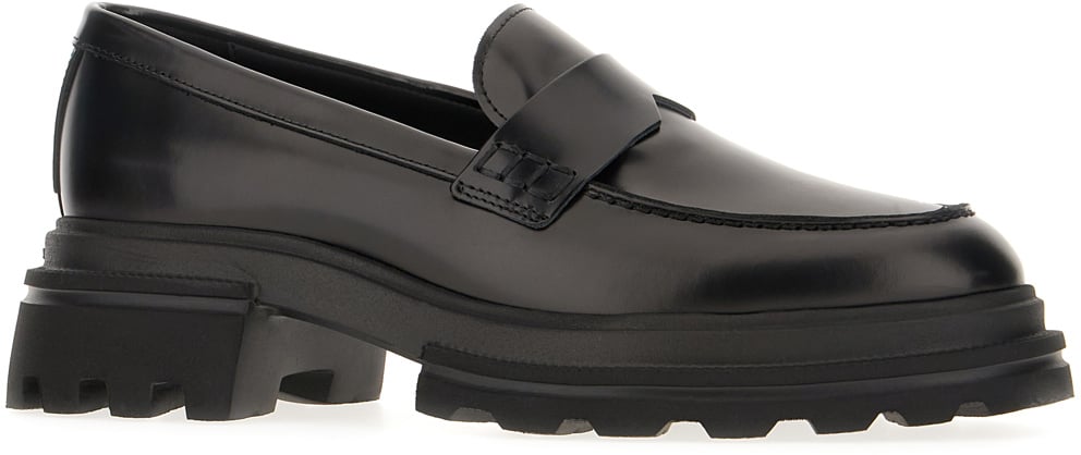 HOGAN HOGAN Black leather H674 loafers Zwart